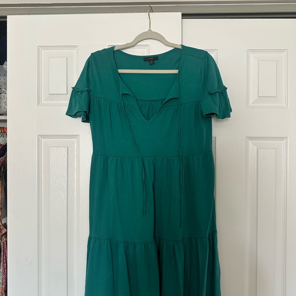 J. Crew Teal Dress with Ruffle Sleeves